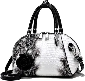 ® Women Handbag Snake Print Shoulder Bag Crocodile Leather Top Handle Handbag Rose Pendant Purse