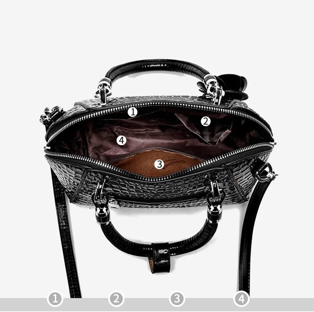 ® Women Handbag Snake Print Shoulder Bag Crocodile Leather Top Handle Handbag Rose Pendant Purse