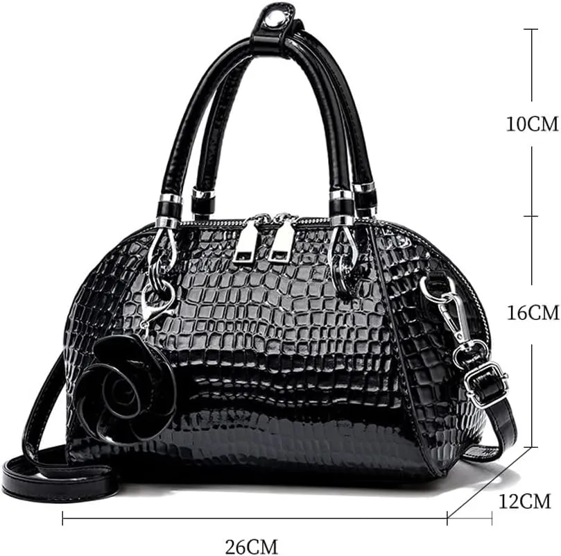 ® Women Handbag Snake Print Shoulder Bag Crocodile Leather Top Handle Handbag Rose Pendant Purse