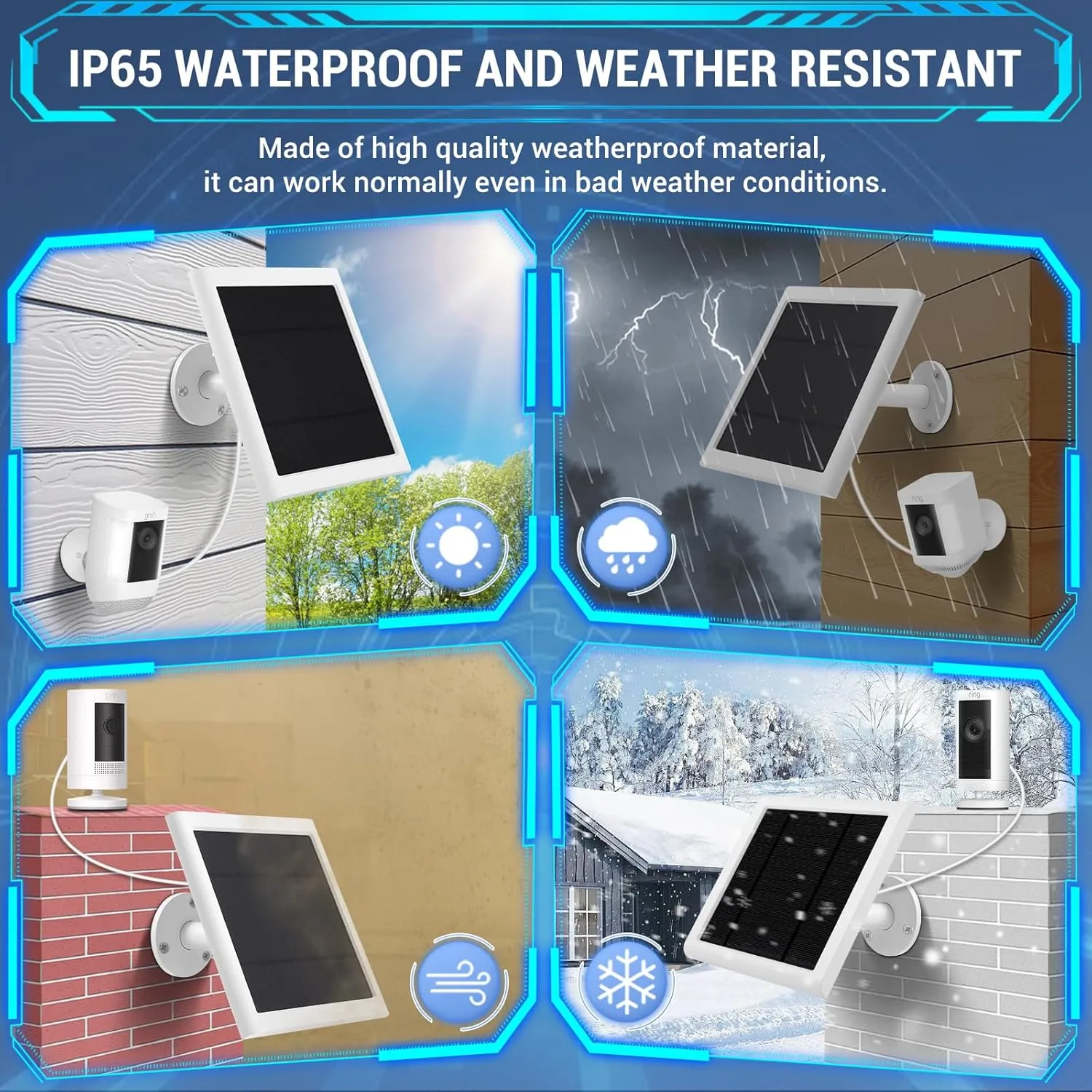 1 Pack - Solar Panel for Ring Camera, Compatible with Ring Spotlight Cam Plus/Pro(Battery) & Ring Stick Up Cam/Pro Battery & Ring Spotlight Cam Battery with 10FT/3M Long Cable