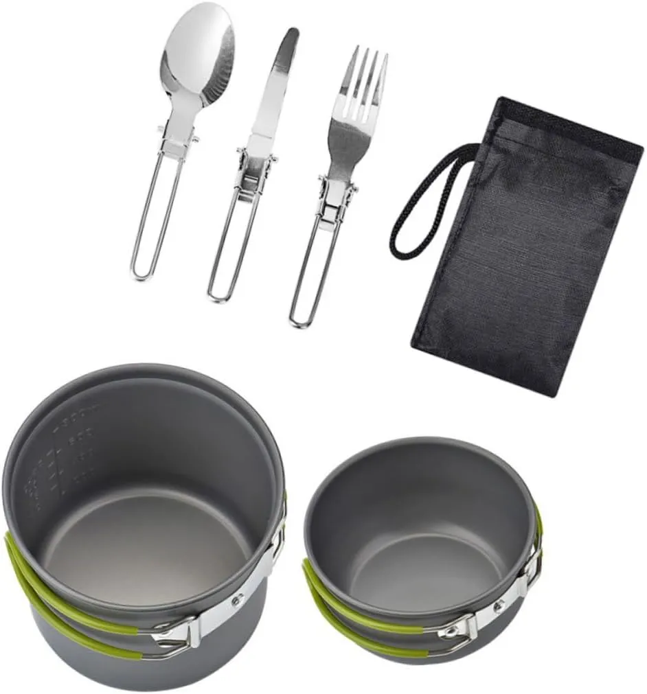 1 Set Portable Camping Cookware Set Pot Pan Camping Kettle Skillet Outdoor Alcohol Stove for 1-2 People