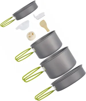 1 Set Portable Nonstick Picnic Cookware Pan Frying Pan Bowls Soup Spoon Spatula Loofah for Camping Hiking Fishing Activities