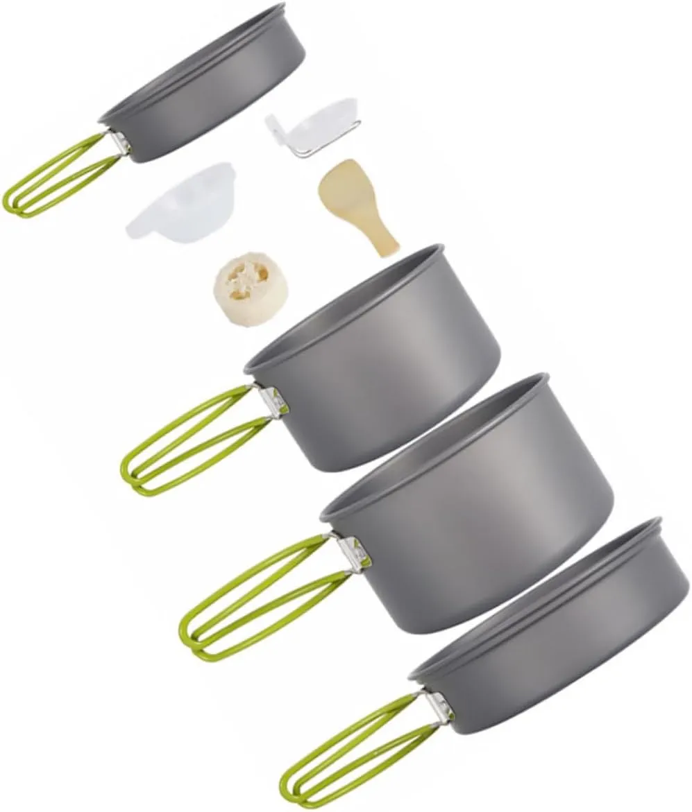 1 Set Portable Nonstick Picnic Cookware Pan Frying Pan Bowls Soup Spoon Spatula Loofah for Camping Hiking Fishing Activities