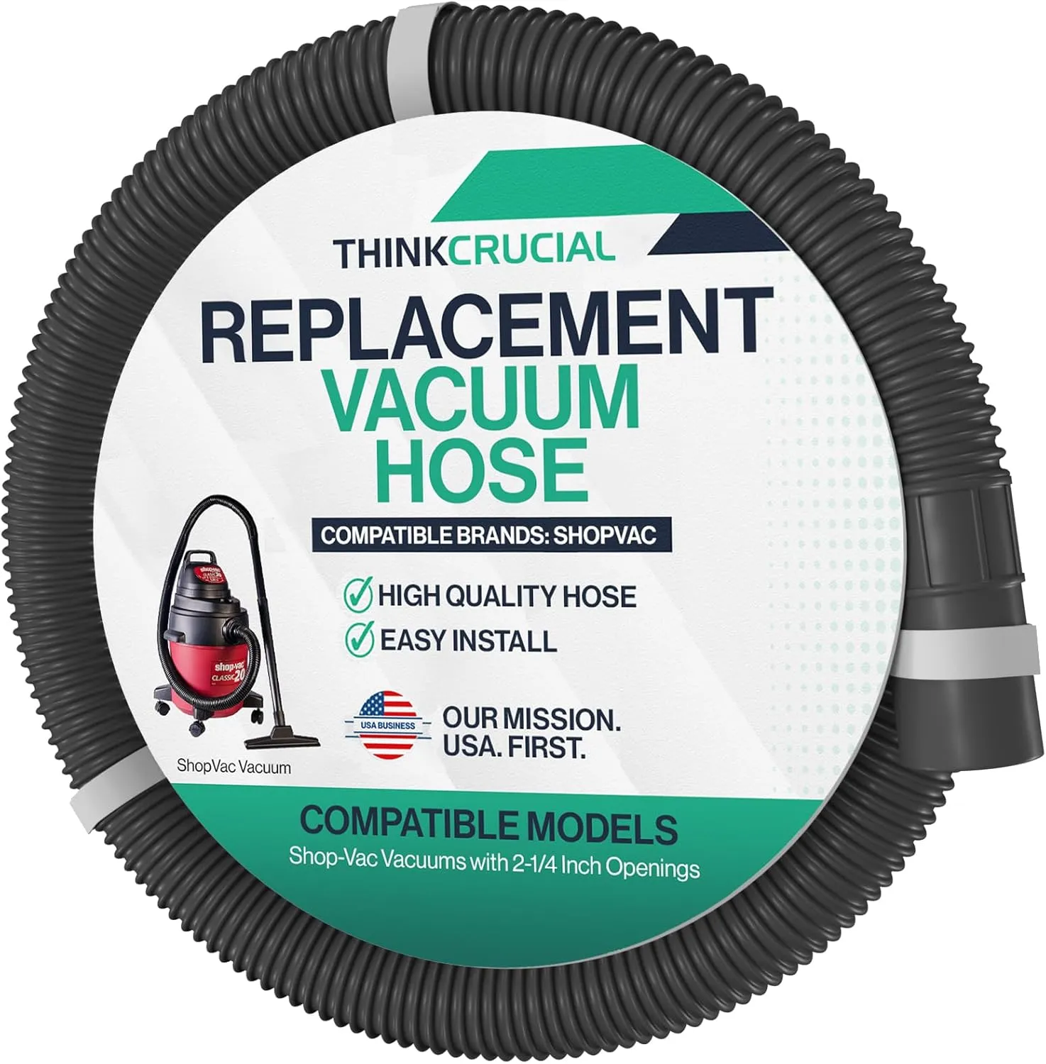 10-Foot Hose Assembly for Shop-Vac Vacuums with 2-1/4 Inch Openings; Designed and Engineered by Think Crucial