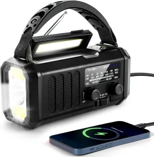10000mAh Emergency NOAA/AM/FM Weather Radio, Type-C Charge, Solar Charging, SOS, 3 Modes LED Torch, Reading Lamp, Compass for Outdoor Survival (Black)