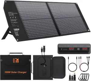100W Portable Foldable Solar Panel Charger for Power Station Solar Generator with Kickstand 24V MC4 12V DC QC3.0 USB A PD3.0 USB C Output Fast Charging for Outdoor Camping RV Trip Off The Grid Living