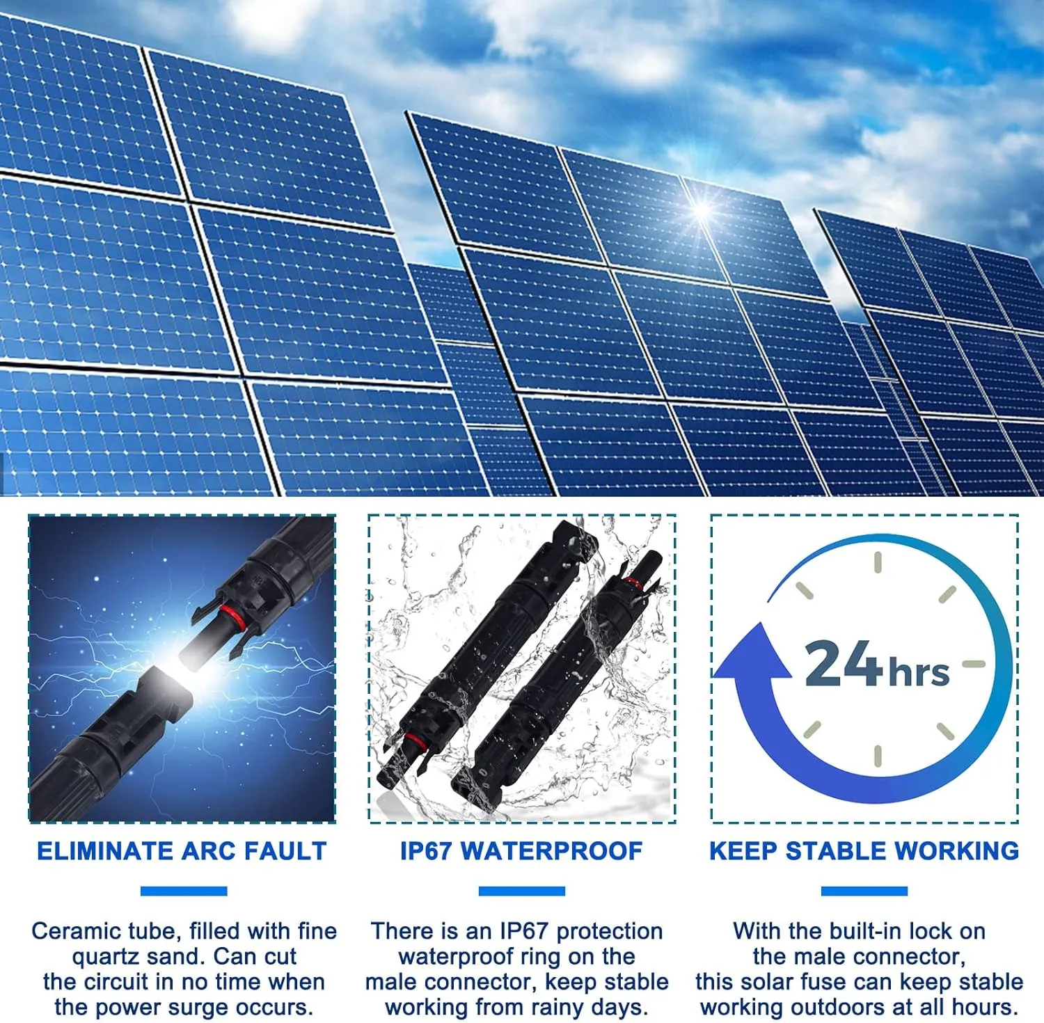 10A Solar Fuse Holder Inline with Male and Female Connector for Solar Panel and Solar Controller, Waterproof Solar Fuse Connector, Solar Surge Protection Device 5pcs