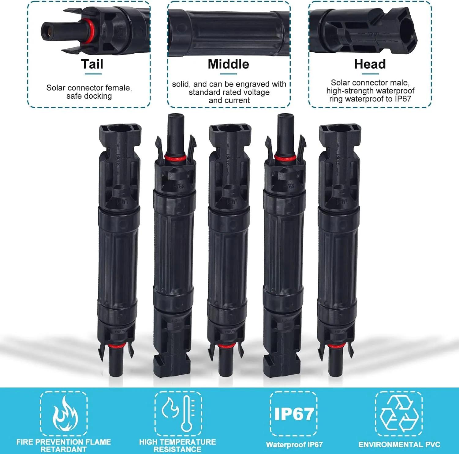 10A Solar Fuse Holder Inline with Male and Female Connector for Solar Panel and Solar Controller, Waterproof Solar Fuse Connector, Solar Surge Protection Device 5pcs