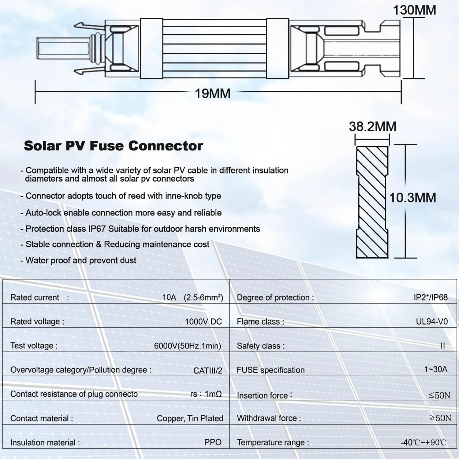 10A Solar Fuse Holder Inline with Male and Female Connector for Solar Panel and Solar Controller, Waterproof Solar Fuse Connector, Solar Surge Protection Device 5pcs