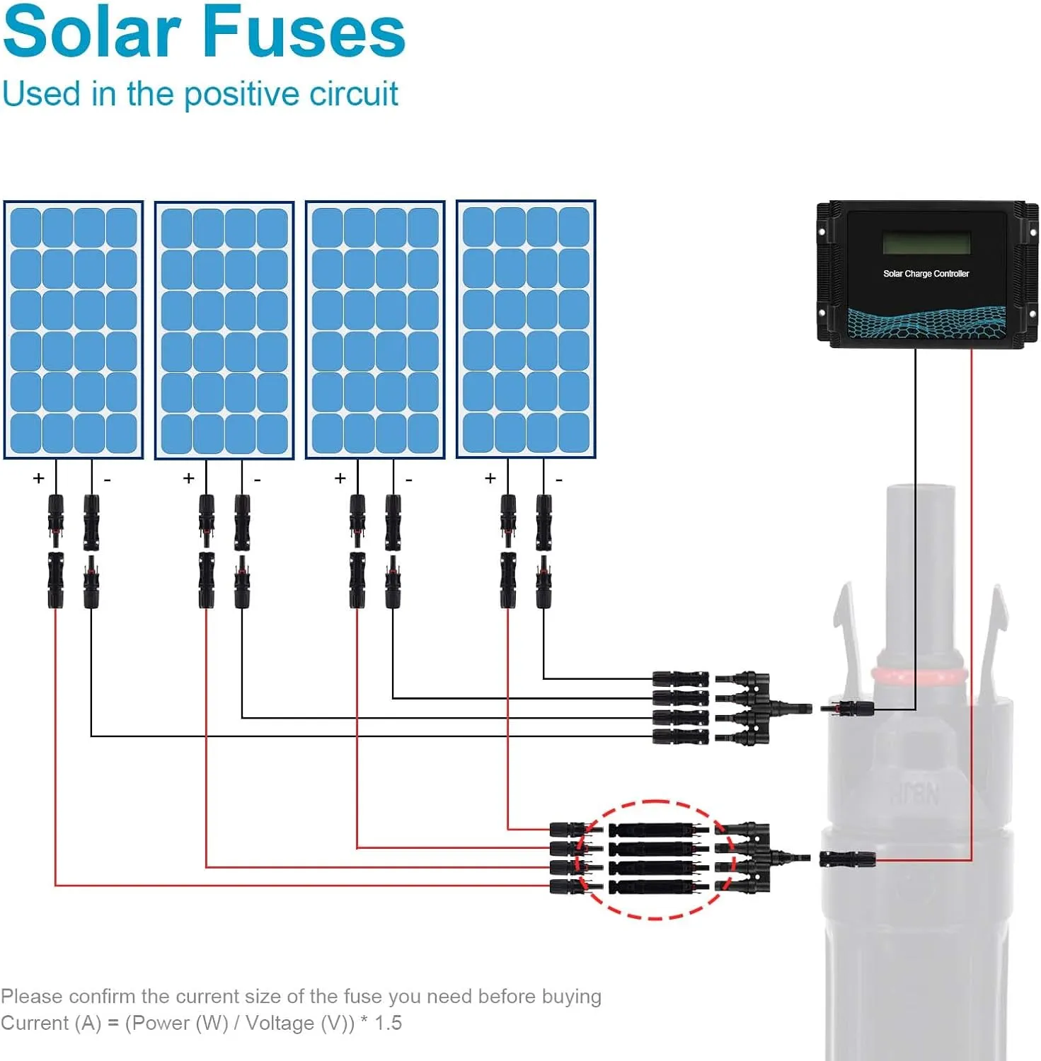 10A Solar Fuse Holder Inline with Male and Female Connector for Solar Panel and Solar Controller, Waterproof Solar Fuse Connector, Solar Surge Protection Device 5pcs