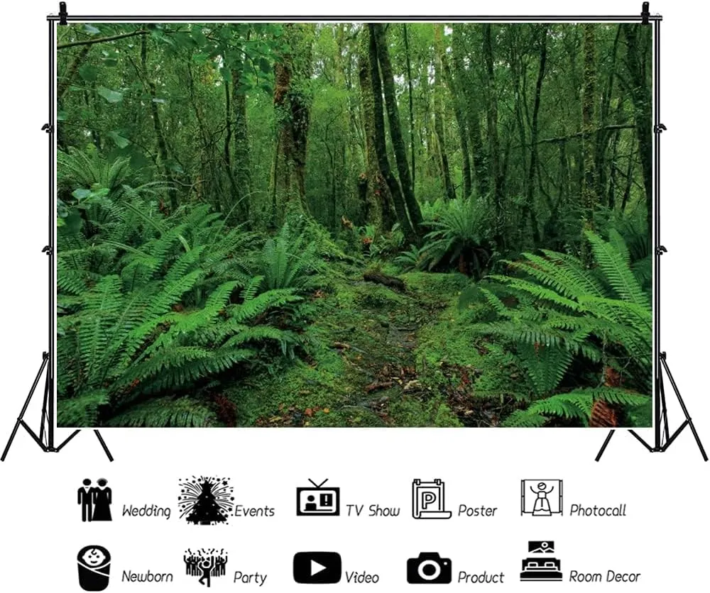 10x8ft Green Jungle Forest Backdrop for Photography Spring Woods Rainforest Backdrop Natural Scenery Wonderland Background Camping Adventure Baby Shower Birthday Party Photo Booth Studio Props