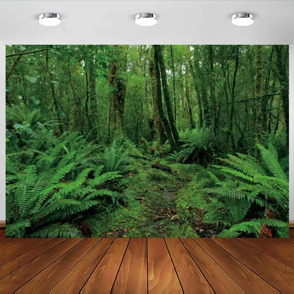 10x8ft Green Jungle Forest Backdrop for Photography Spring Woods Rainforest Backdrop Natural Scenery Wonderland Background Camping Adventure Baby Shower Birthday Party Photo Booth Studio Props