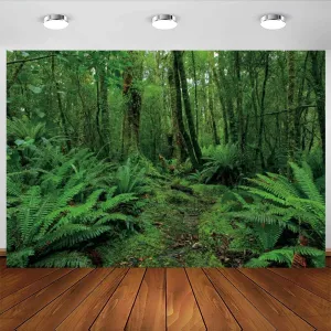 10x8ft Green Jungle Forest Backdrop for Photography Spring Woods Rainforest Backdrop Natural Scenery Wonderland Background Camping Adventure Baby Shower Birthday Party Photo Booth Studio Props