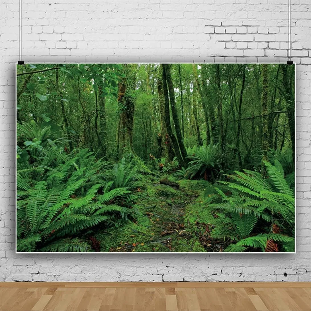 10x8ft Green Jungle Forest Backdrop for Photography Spring Woods Rainforest Backdrop Natural Scenery Wonderland Background Camping Adventure Baby Shower Birthday Party Photo Booth Studio Props