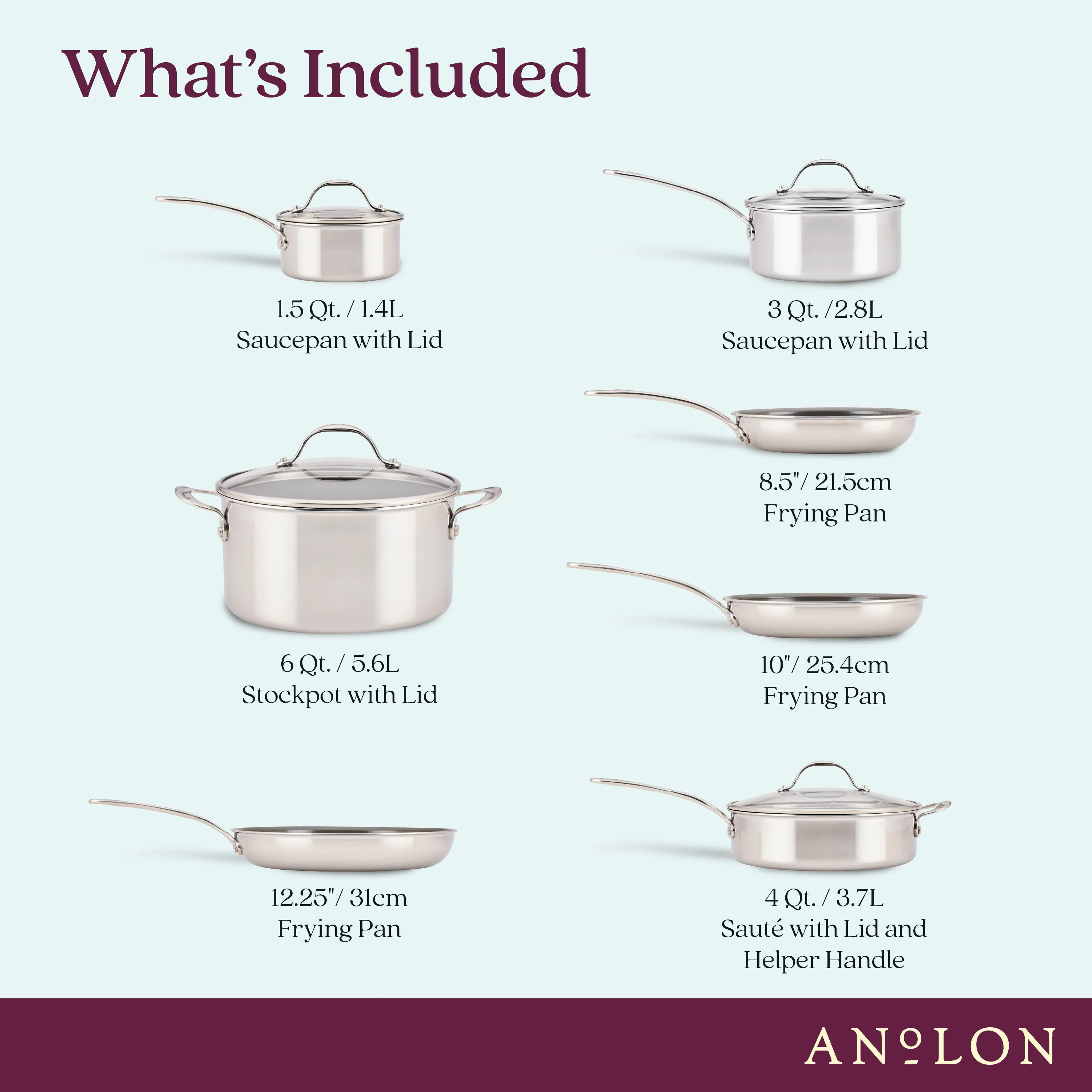 11-Piece Ceramic Nonstick Stainless Steel Cookware Set