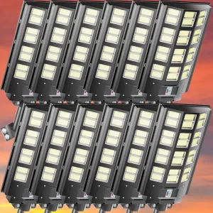 12-Pack Solar Street Light 8000W Parking Lot Light 360000LM Dusk to Dawn Street Lights Solar Powered IP67 Waterproof Wide Angle Lamp with Motion Sensor for Yard, Road
