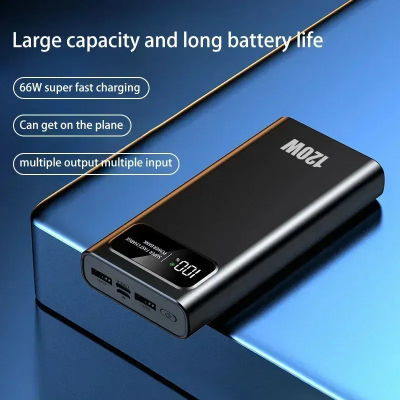 120W 200000mAh Power Bank Super Fast Charging High Capacity Battery Digital Display Power Bank For Samsung Xiaomi Huawei iPhone