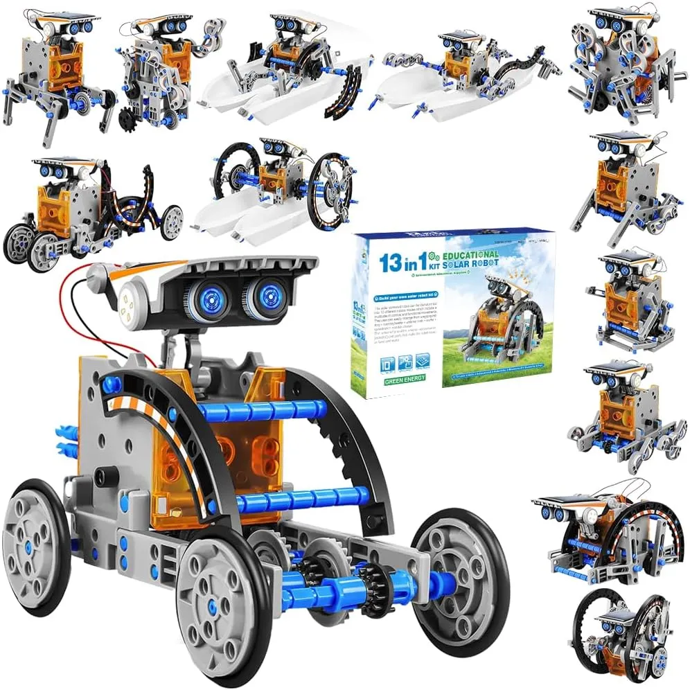 13-in-1 Solar Robot Kit for Kids 8-12, STEM Educational Solar Power Creation Toy, Build 13 Solar-Powered Models, Science Experiment Gift for Boys & Girls