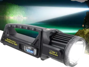 1450000 L Spotlight, Rechargeable Led Spotlight Flashlight with 350° Rotate Head, 9 Modes Super Bright Spot Lights Outdoor Handheld, IPX6 Waterproof Solar Flashlight for Emergencies,XX-Large