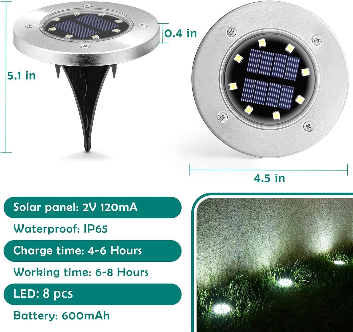 16 Pack Solar Lights Outdoor, 8 LED Solar Powered Ground Lights Waterproof Garden Landscape Lighting for Yard Deck Patio Driveway Pathway Walkway (Cool White)