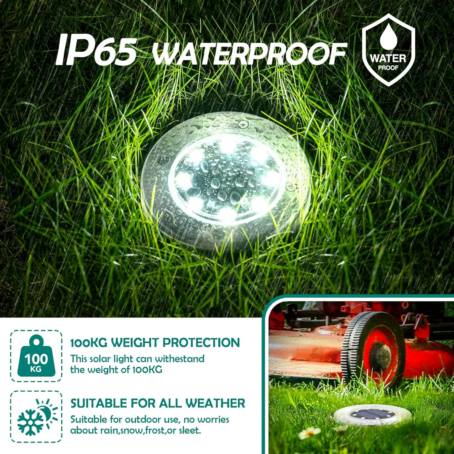 16 Pack Solar Lights Outdoor, 8 LED Solar Powered Ground Lights Waterproof Garden Landscape Lighting for Yard Deck Patio Driveway Pathway Walkway (Cool White)