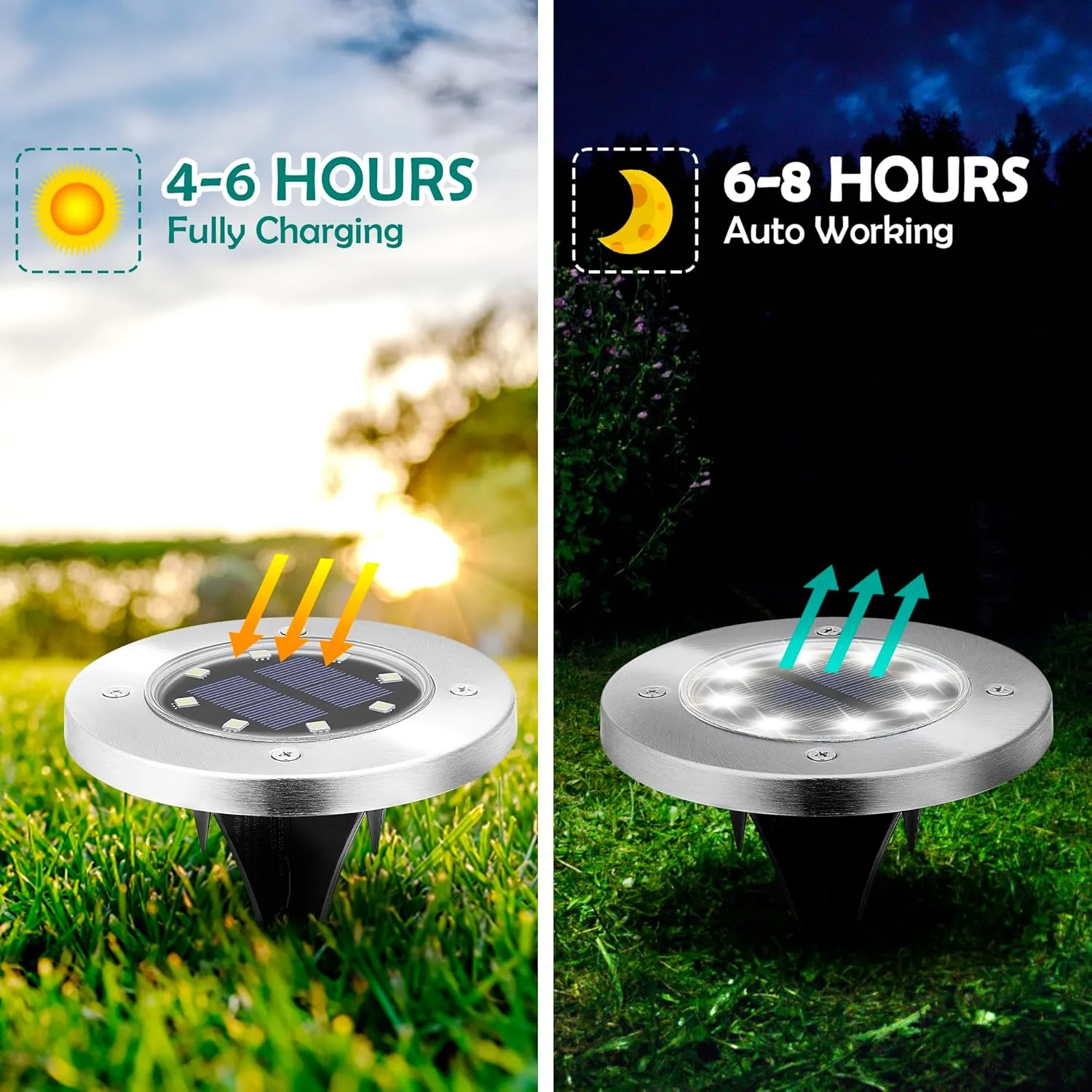 16 Pack Solar Lights Outdoor, 8 LED Solar Powered Ground Lights Waterproof Garden Landscape Lighting for Yard Deck Patio Driveway Pathway Walkway (Cool White)