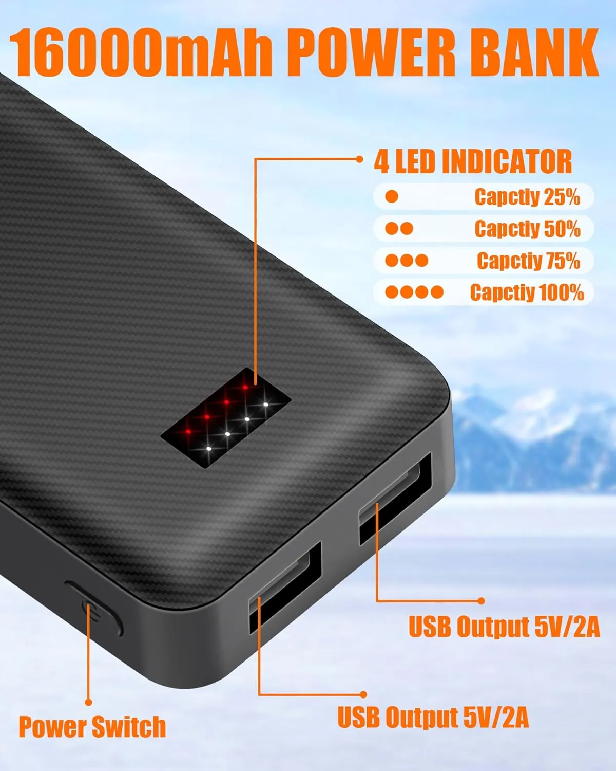 16000mAh Battery Pack for Heated Vest Jacket Coat Pants and Heating Underwear, 5V2A Heated Clothing Replacement Battery Pack
