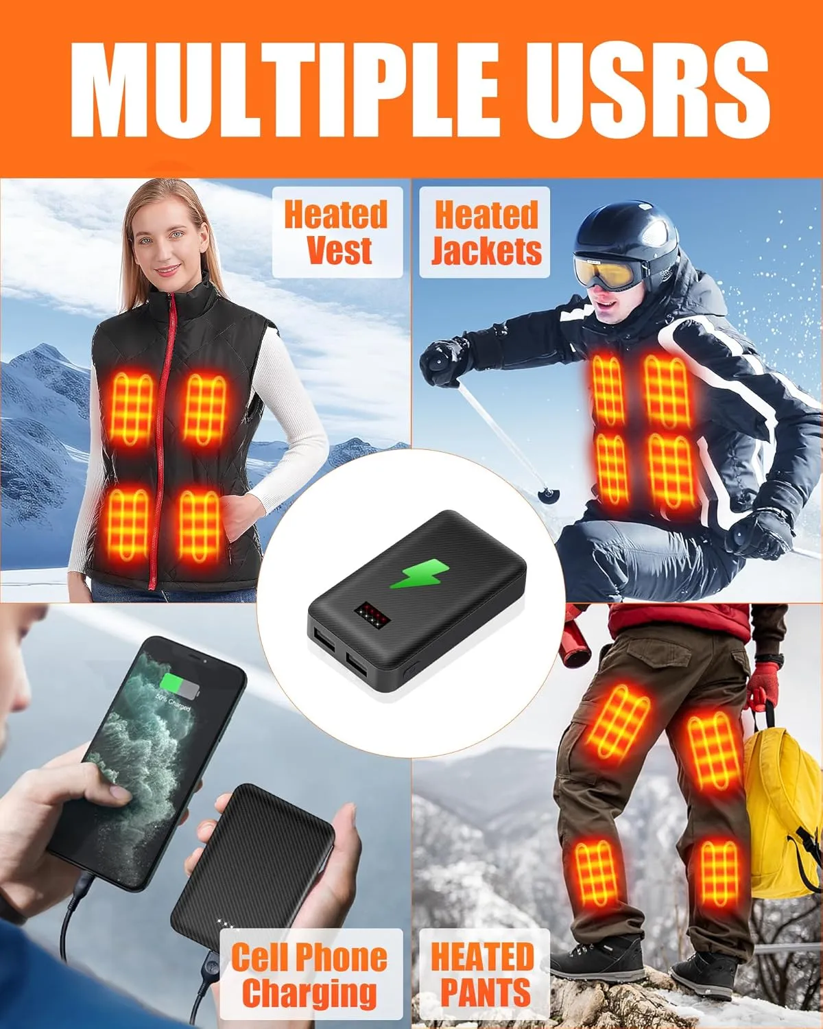 16000mAh Battery Pack for Heated Vest Jacket Coat Pants and Heating Underwear, 5V2A Heated Clothing Replacement Battery Pack