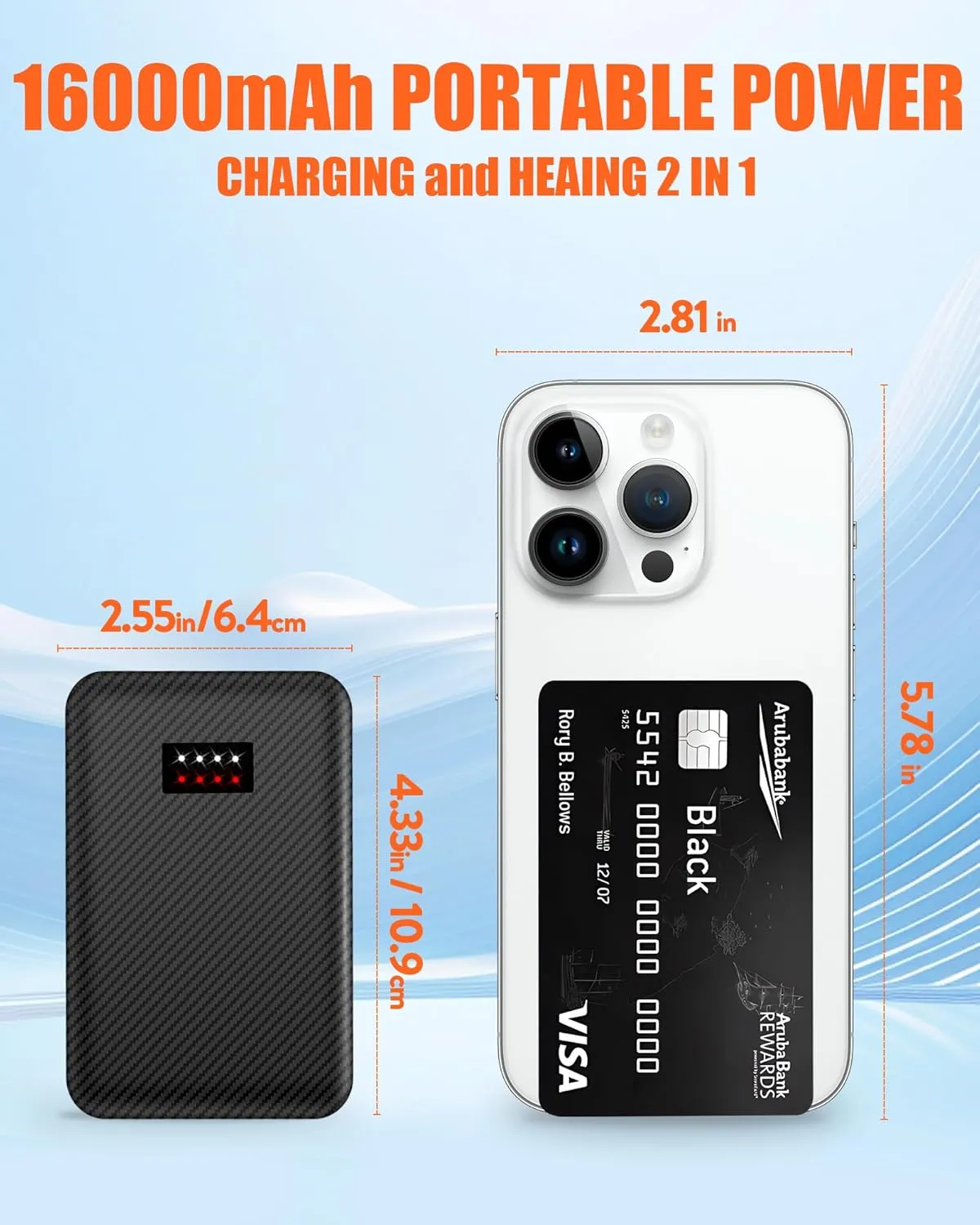 16000mAh Battery Pack for Heated Vest Jacket Coat Pants and Heating Underwear, 5V2A Heated Clothing Replacement Battery Pack