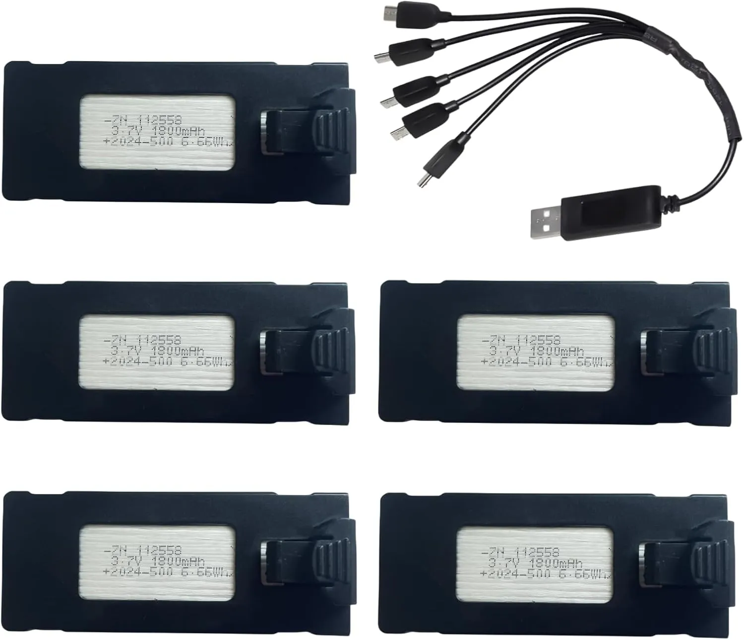1800mAh 3.7V Battery for E88 E88PRO E99 E99PRO E525 P1 P5 P8 K3 P15 P15PRO LS-S1S V88 Drone Quadcopter Rechargable Battery with USB Charging Cable (5 Pack)