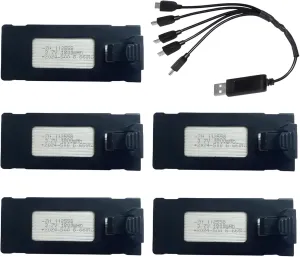 1800mAh 3.7V Battery for E88 E88PRO E99 E99PRO E525 P1 P5 P8 K3 P15 P15PRO LS-S1S V88 Drone Quadcopter Rechargable Battery with USB Charging Cable (5 Pack)
