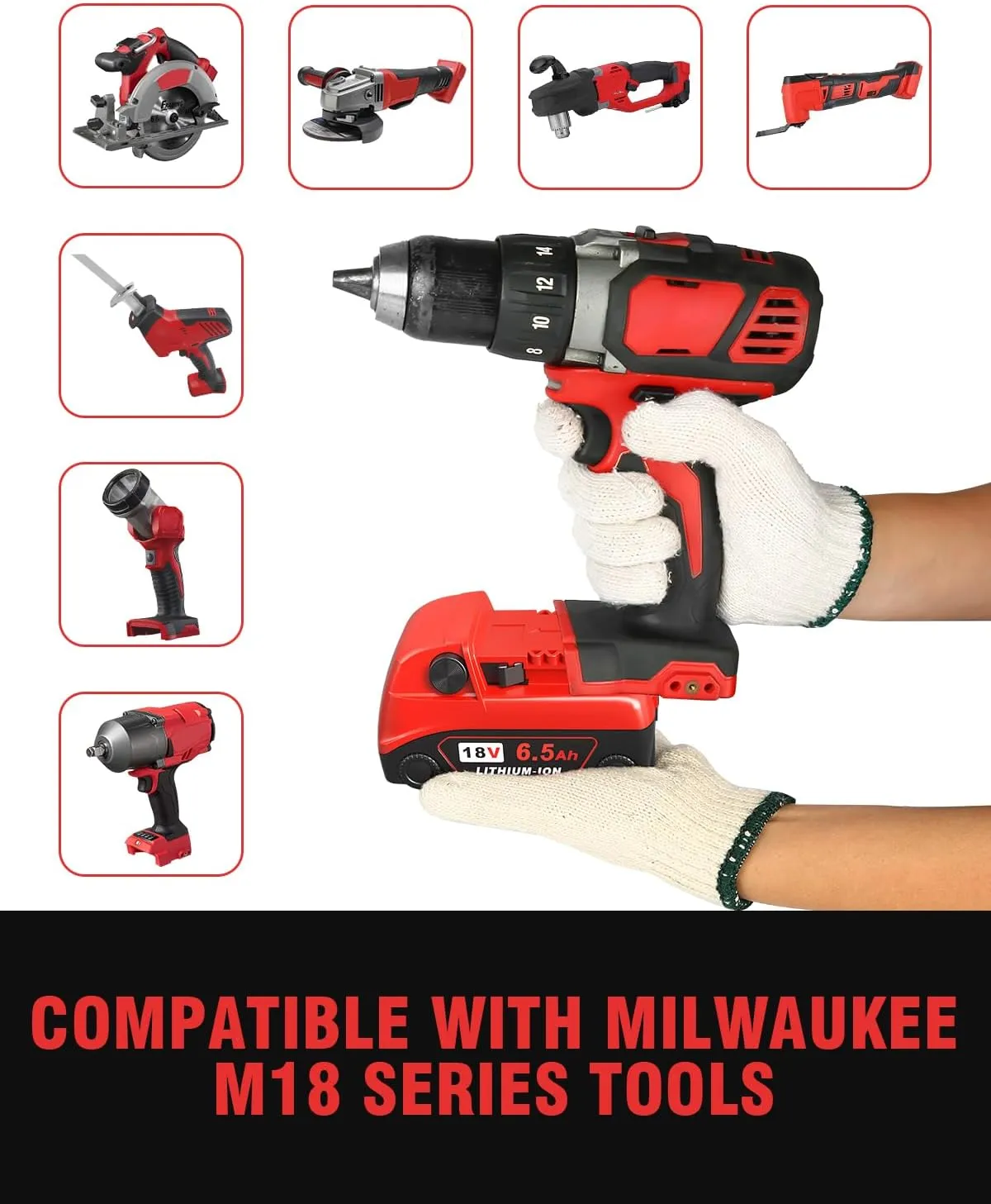 18v Battery 4Pack Replacement for Milwaukee M18 Battery 6.5Ah,High-Capacity Batteries Compaitble with Milwaukee Tools and Charger,2024 Version/New Patented