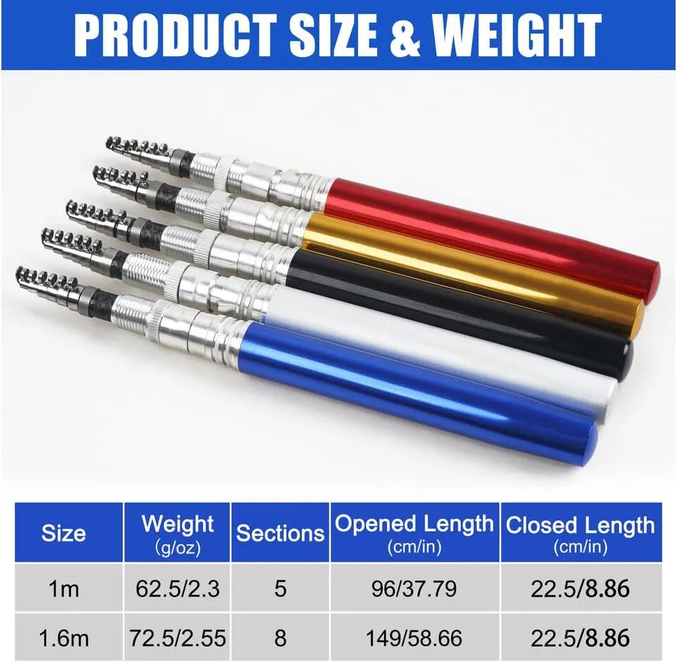 1m Pen Fishing Rod Reel Set Mini Pocket Collapsible Fishing Pole Telescopic Fish Rod