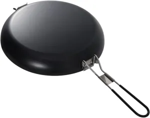 1pc Folding Non-Stick Iron Cooking Pot Portable Frying Pan for Outdoor Camping Hiking Convenient Design Handle Easy to Camping Utensil