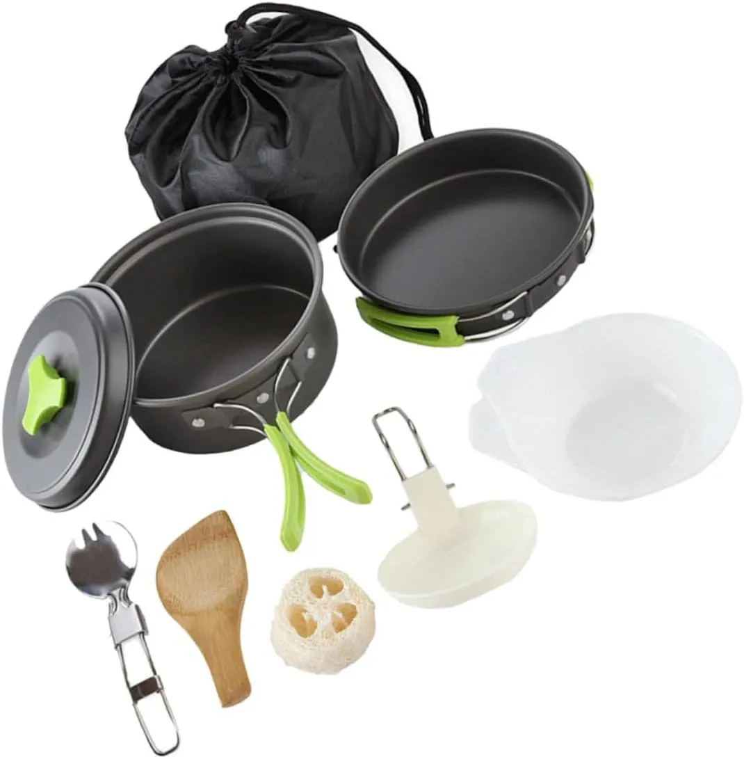 1set Outdoor Cookware Portable Person Frying Pan Utensil for Hiking Camping and Picnics Includes Accessories and Storage Bag -Skid Handle Easy to Clean