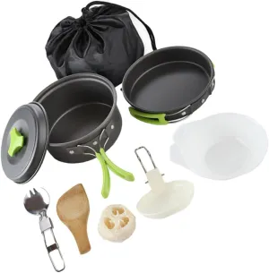 1set Outdoor Cookware Portable Person Frying Pan Utensil for Hiking Camping and Picnics Includes Accessories and Storage Bag -Skid Handle Easy to Clean