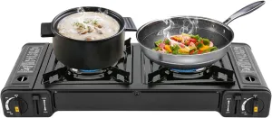 2 Burners Butane Stove, Double Auto Ignition Camping Double Burner with Storage Case, Portable Camping burner for Outdoor Cooking, RV, Apartments, No Baking Sheet