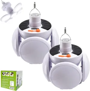 2 in 1 Folding Solar Lamp, SolarTent Lights USB Rechargeable LED Camping Lights, Solar Rechargeable Hooked Camping Light, for Outdoor Fishing Hiking Emergency Power Outages, (2pcs)
