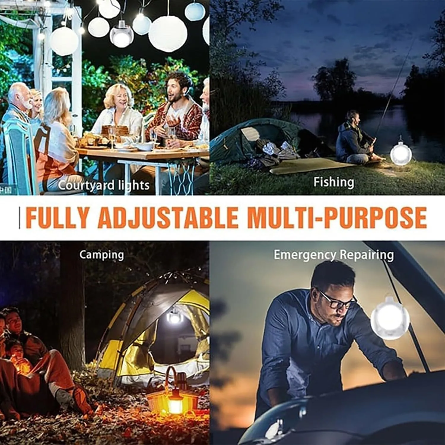 2 in 1 Folding Solar Lamp, SolarTent Lights USB Rechargeable LED Camping Lights, Solar Rechargeable Hooked Camping Light, for Outdoor Fishing Hiking Emergency Power Outages, (2pcs)
