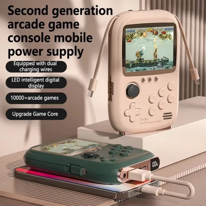 2-in-1 Mini Singles Game Console Power Bank with built-in 2 cable 6000mAh mobile power 3.2-inch color screen 10000 games