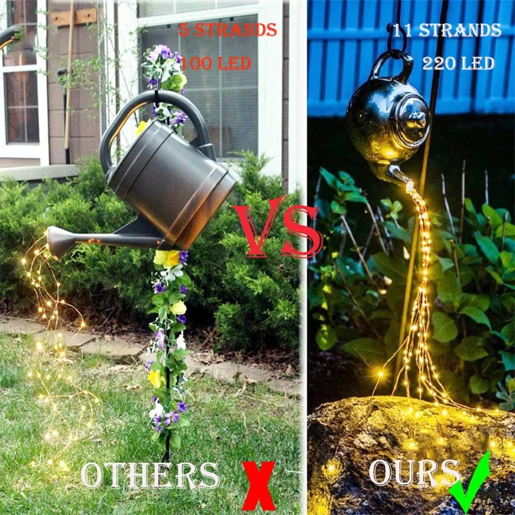 2 Pack 220 LED Firefly Bunch Lights, 8 Flashing Modes Waterproof Copper Wire Waterfall Lights, Fairy Lights for Indoor Outdoor Decor (Solar Warm White)