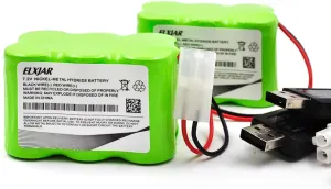 (2-Pack) 7.2V 3000mAh Ni-MH 6-Cell Battery Pack with Standard Tamiya Plug and USB Charger for RC Cars Trucks Buggies Tanks Remote Control Toys