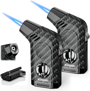 2-Pack All-in-one Torch Lighter with Cutter, Holder, Powerful Jet Flame, Gifts for Men, Windproof Lighters, Refillable Butane Lighter for Candles, Travel