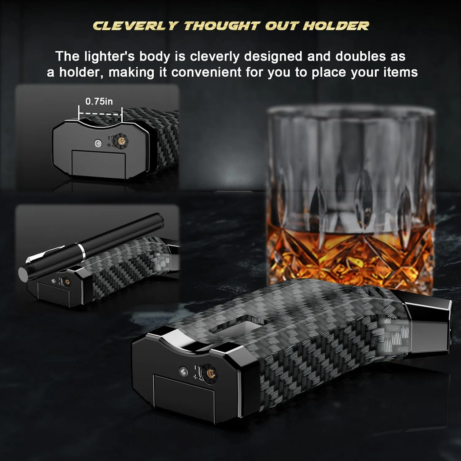 2-Pack All-in-one Torch Lighter with Cutter, Holder, Powerful Jet Flame, Gifts for Men, Windproof Lighters, Refillable Butane Lighter for Candles, Travel