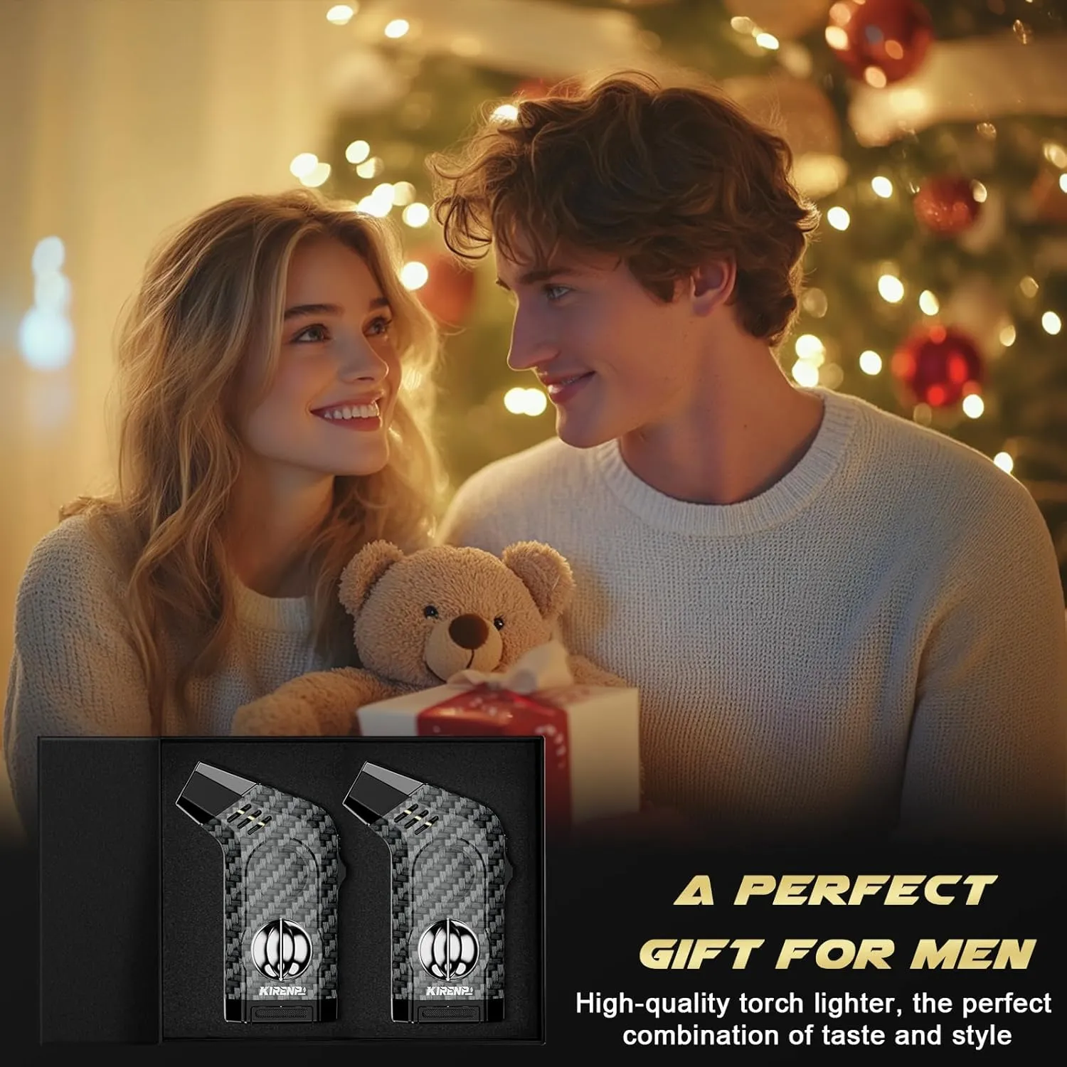 2-Pack All-in-one Torch Lighter with Cutter, Holder, Powerful Jet Flame, Gifts for Men, Windproof Lighters, Refillable Butane Lighter for Candles, Travel