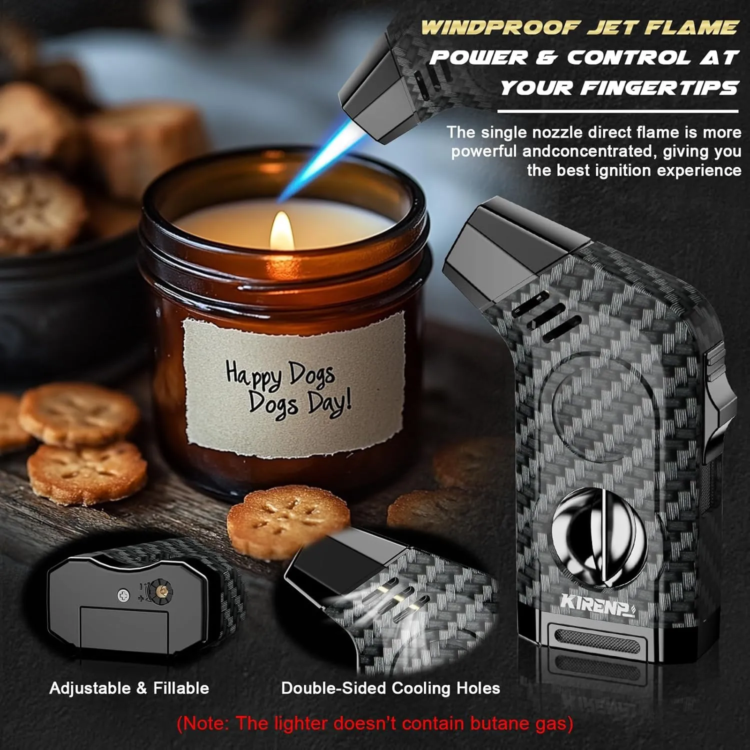 2-Pack All-in-one Torch Lighter with Cutter, Holder, Powerful Jet Flame, Gifts for Men, Windproof Lighters, Refillable Butane Lighter for Candles, Travel