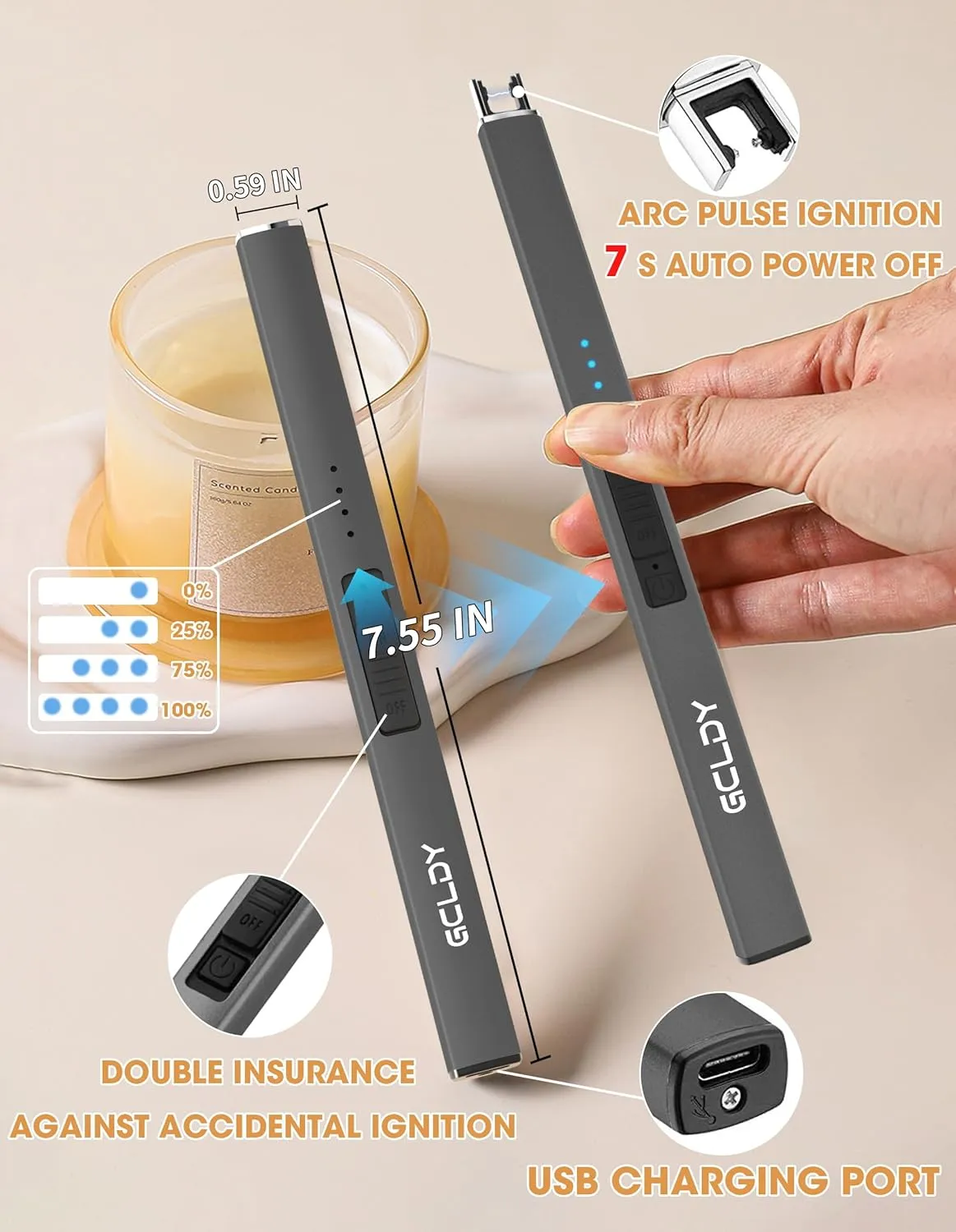 2 Pack Electric Candle Lighter, USB Arc Rechargeable Windproof Long Lighter for Candle, Camping, BBQ, Gift