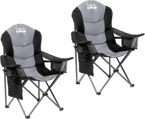 2 Pack Folding Camping Chairs Set of 2 for Adults High Back Padded Lawn Chairs Portable Outdoor Camp Chairs, 400lbs Capacity, Black & Gray