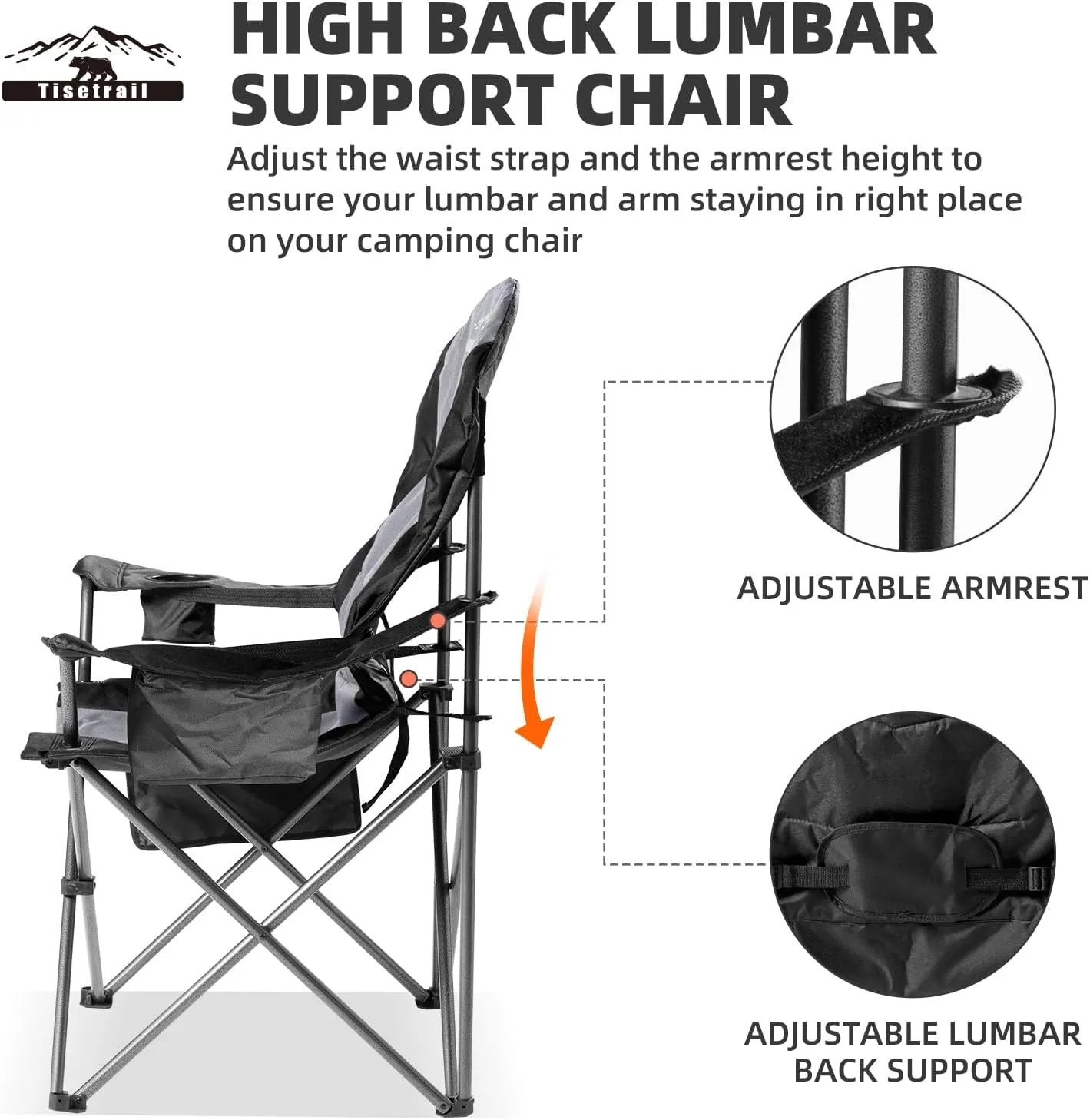 2 Pack Folding Camping Chairs Set of 2 for Adults High Back Padded Lawn Chairs Portable Outdoor Camp Chairs, 400lbs Capacity, Black & Gray