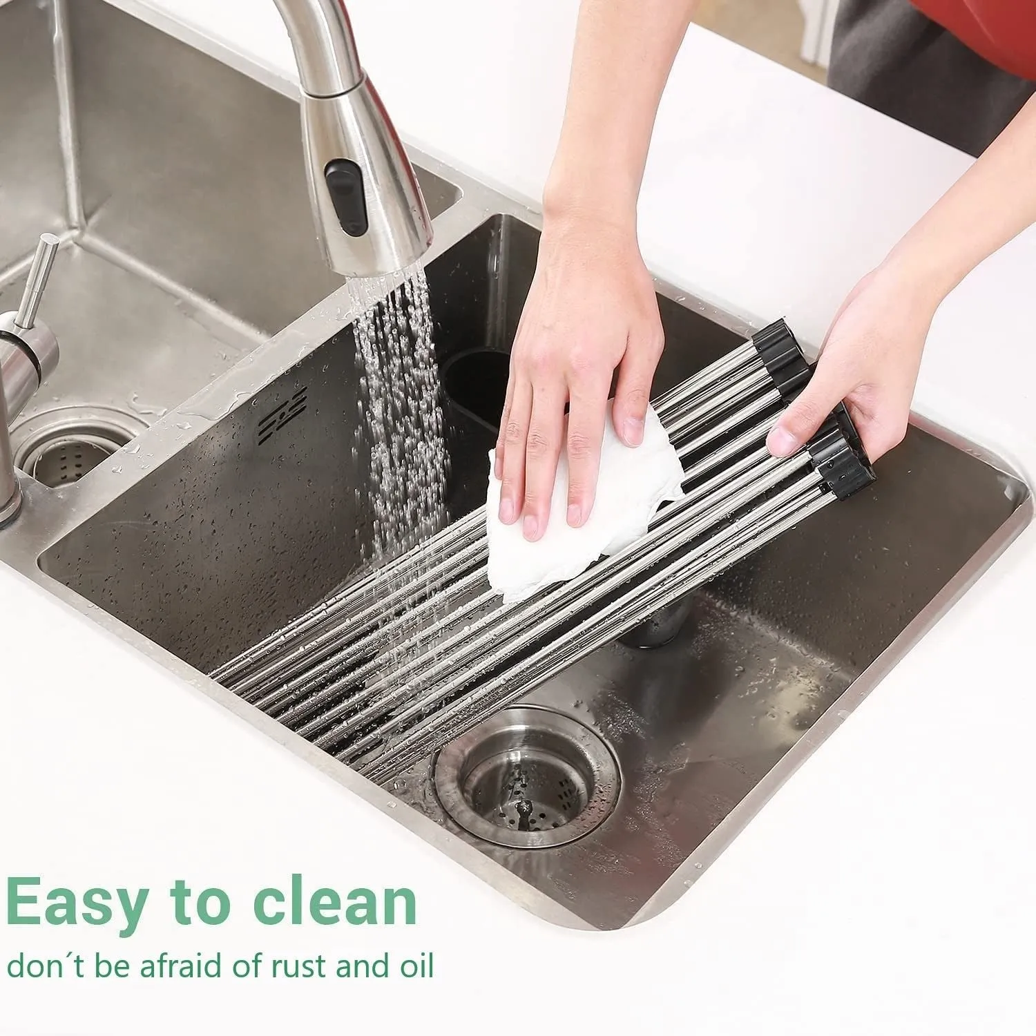 2 Pack Large Stainless Steel Roll Up Dish Drying Rack With Utensil Holder For Home Kitchen